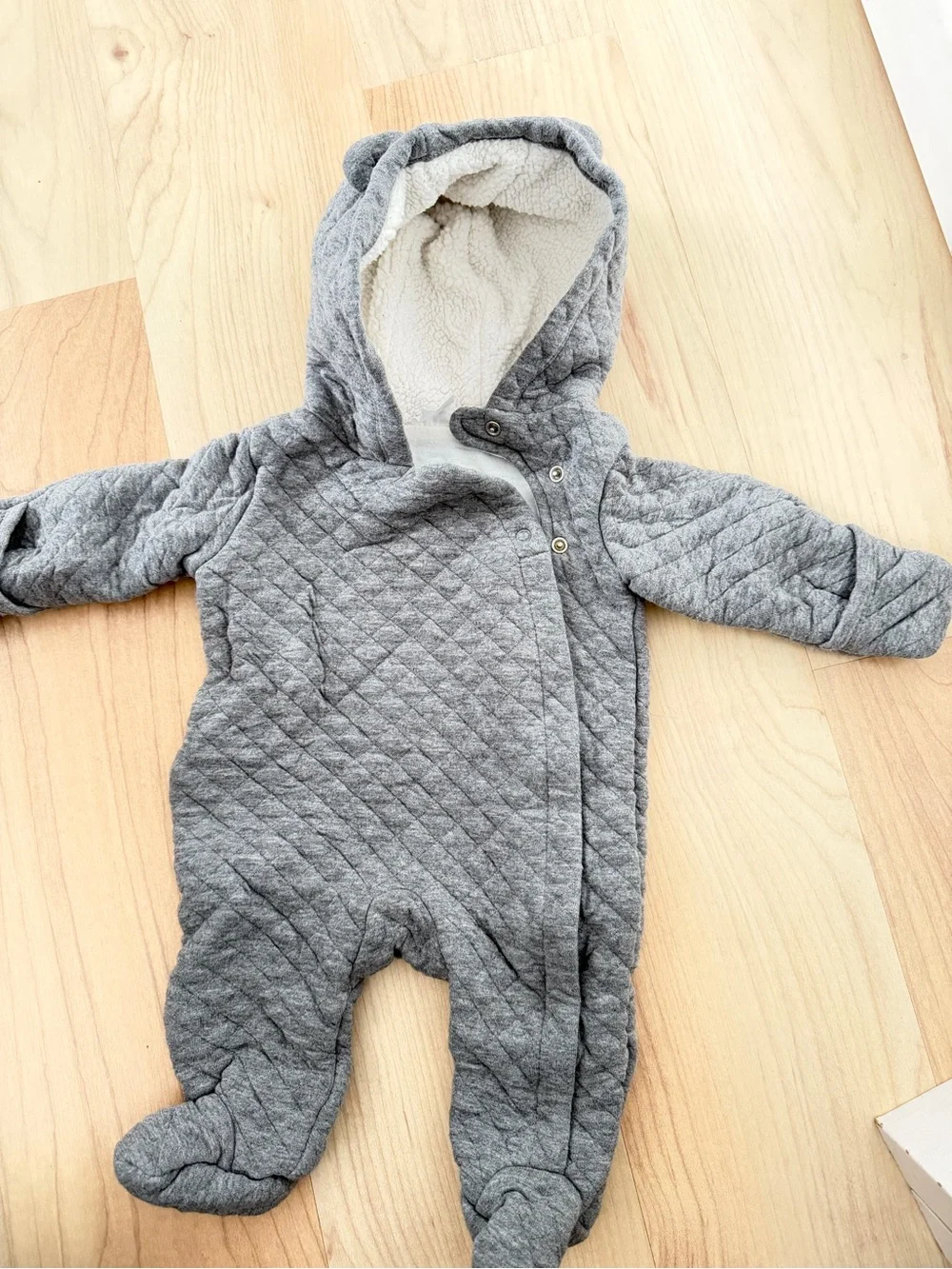 Carter's Quilted Gray Hooded Footed One-Piece